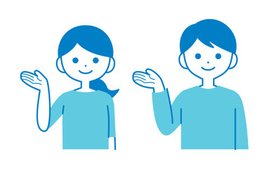 案内する女性と男性