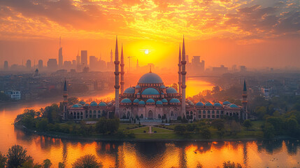 Fototapeta na wymiar Holy Hagia Sophia Grand Mosque full panorama, Istanbul, Turkey