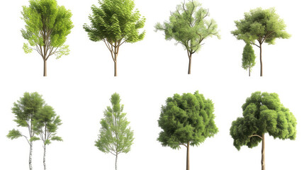 Environmental outside eco trees shapes collections isolated on transparent backgrounds 3d render png