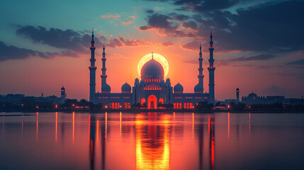 Beautiful View of Jame Asr Hassanil Bolkiah Mosque with Courtyard in Front - Bandar Seri Begawan, Brunei, Southeast Asia