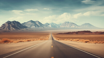 Naklejka premium Abstract art background of the road lead to the mountains in retro style 