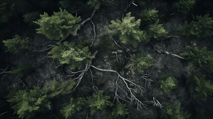 High angle shot of the tree textures of the forest in istria in croatia