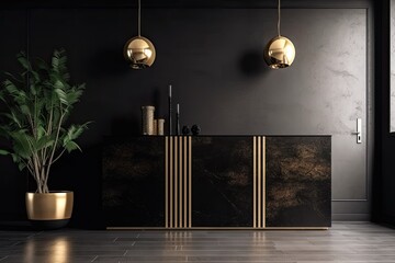 Black and gold cabinet with a frameless door