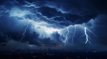 Lightning and clouds in the night storm