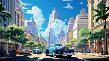 Urban Elegance: Classic Cars and Modern Cityscapes