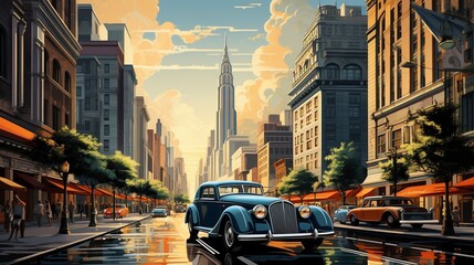 Urban Elegance: Classic Cars and Modern Cityscapes