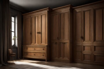 Artisan Craftsmanship Master Bedroom Wardrobe, Vray Style, Neoclassical Simplicity, Contrasting Light and Shadow, Helene Knoop, Wood, Rich Caramel, Classic Modern