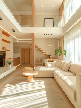 AI generated a two-story duplex apartment, cream style