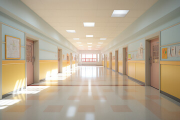 Generative ai picture of school hallway with modern furniture and daylight