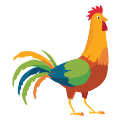 Farm cock icon. Adorable cock animal at dawn. Colorful rooster, poultry farming,  Illustration on white background