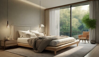Serenity in Pixels: 3D Rendering of a Modern Bedroom Interior and Decor"