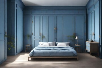 Zen Garden Master Bedroom Wardrobe, Vray Style, Neoclassical Simplicity, Contrasting Light and Shadow, Helene Knoop, Wood, Tranquil Blue, Classic Modern