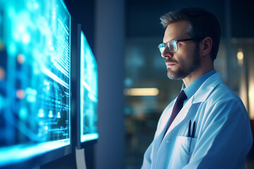 Experienced doctor in operation room analyzing x ray diagnosis surgeon radiologist Generative AI
