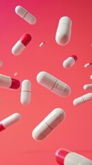Antibiotic Pill Capsules Falling - Depicting the Concept of Medical Antibiotics and Healthcare