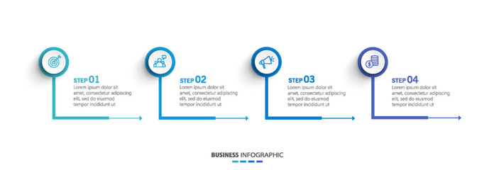 Business infographic design template with 4 options, steps or processes. Can be used for workflow layout, diagram, annual report, web design	