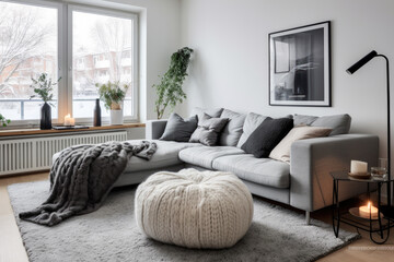Fototapeta na wymiar Modern scandinavian living room interior