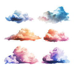 Group of colorful clouds in the sky, Isolated on Transparent Background, PNG