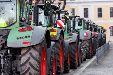 Farmers union protest strike against government Policy in Germany Europe. Tractors vehicles blocks...