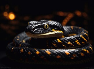 Fototapeta premium Black Background Snake Portrait