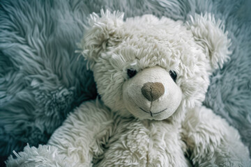 toy bear with a white color and a fur and a professional overlay on the cuddle