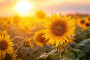 sunflower field at sunset.