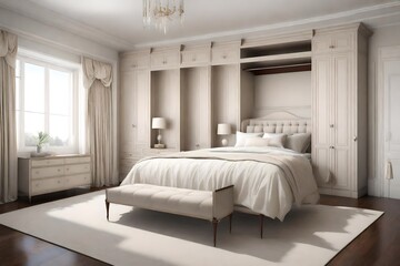 Traditional Elegance Master Bedroom Wardrobe, Vray Style, Timeless Design, Soft Tones, Samantha Clarke, Mahogany, Cream, Classic Modern