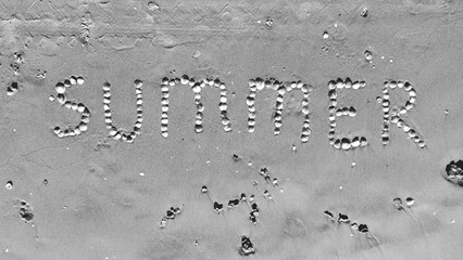 Summer Word on Sand made of Seashells