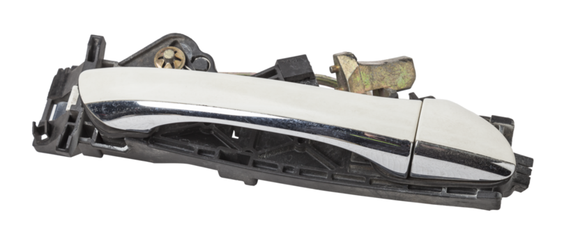 Spare part and body element outer handle of opening a door from a car on a white isolated background. Auto service industry.