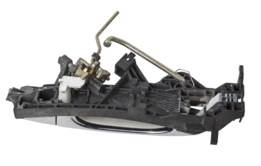 Spare part and body element outer handle of opening a door from a car on a white isolated background. Auto service industry.