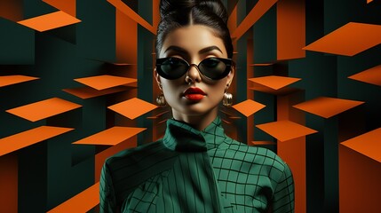 Optical illusion elements on a woman's portrait, creating visual puzzles mirroring the complexity of mental health