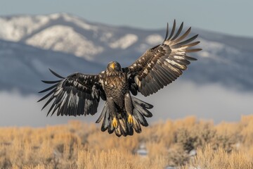 Obraz premium majestic bald eagle soars above the wintry landscape