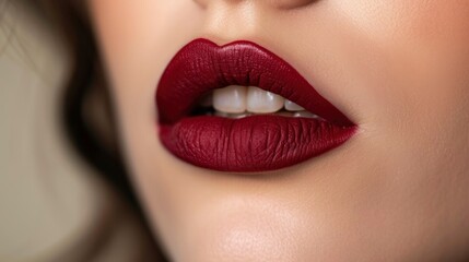 Fototapeta premium Medium Carmine Color lipstick on lips