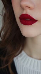 Fototapeta premium Medium Carmine Color lipstick on lips