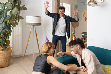 Excited friends enjoying fun moment together