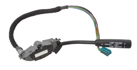 Steering wheel switches for cruise control  disassembled on a white isolated background, spare part for car repair or for sale at junk yard.