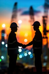 Worker shaking hand on bokeh background