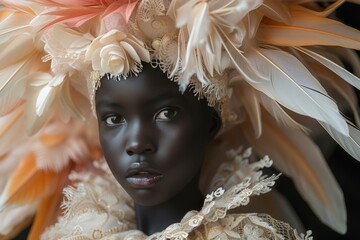 Portrait of a young African girl wearing a traditional headdress