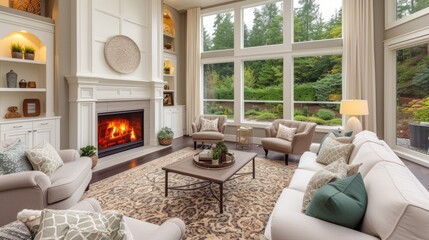 Bright and Airy Living Room With Fireplace