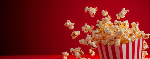 Delicious Popcorn Scattering From a red striped box