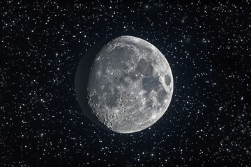 A detailed image of the moon's surface and stars in the background