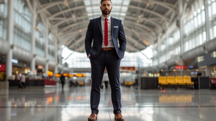 Obraz premium Businessman standing confidently in an airport