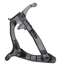 Pair of hinges for attaching the hood or trunk of the car on a white isolated background. Auto parts for catalog and repair of vehicles.