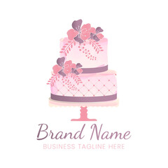 Elegant Pink Cake Logo Design with Flowers