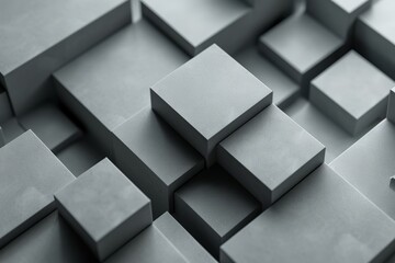 Gray concrete cubes of different heights form an abstract background. 3D render.