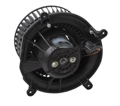 Heater fan - spare part and element of car air conditioning system on white isolated background. Auto service industry. Spare parts catalog.