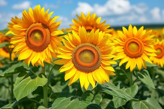 Four sunflowers in the field