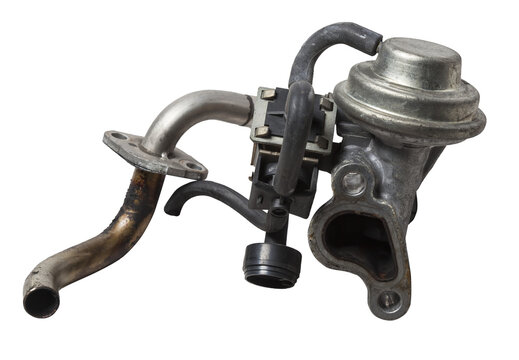 EGR valve spare part for car engine on white isolated background