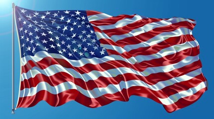 Fototapeta premium Waving American flag in the blue sky