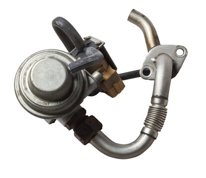 EGR valve spare part for car engine on white isolated background