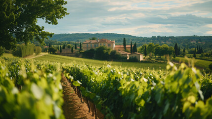 Fototapeta na wymiar An elegant French wine tasting in a rustic vineyard showcasing the countrys rich viticulture.